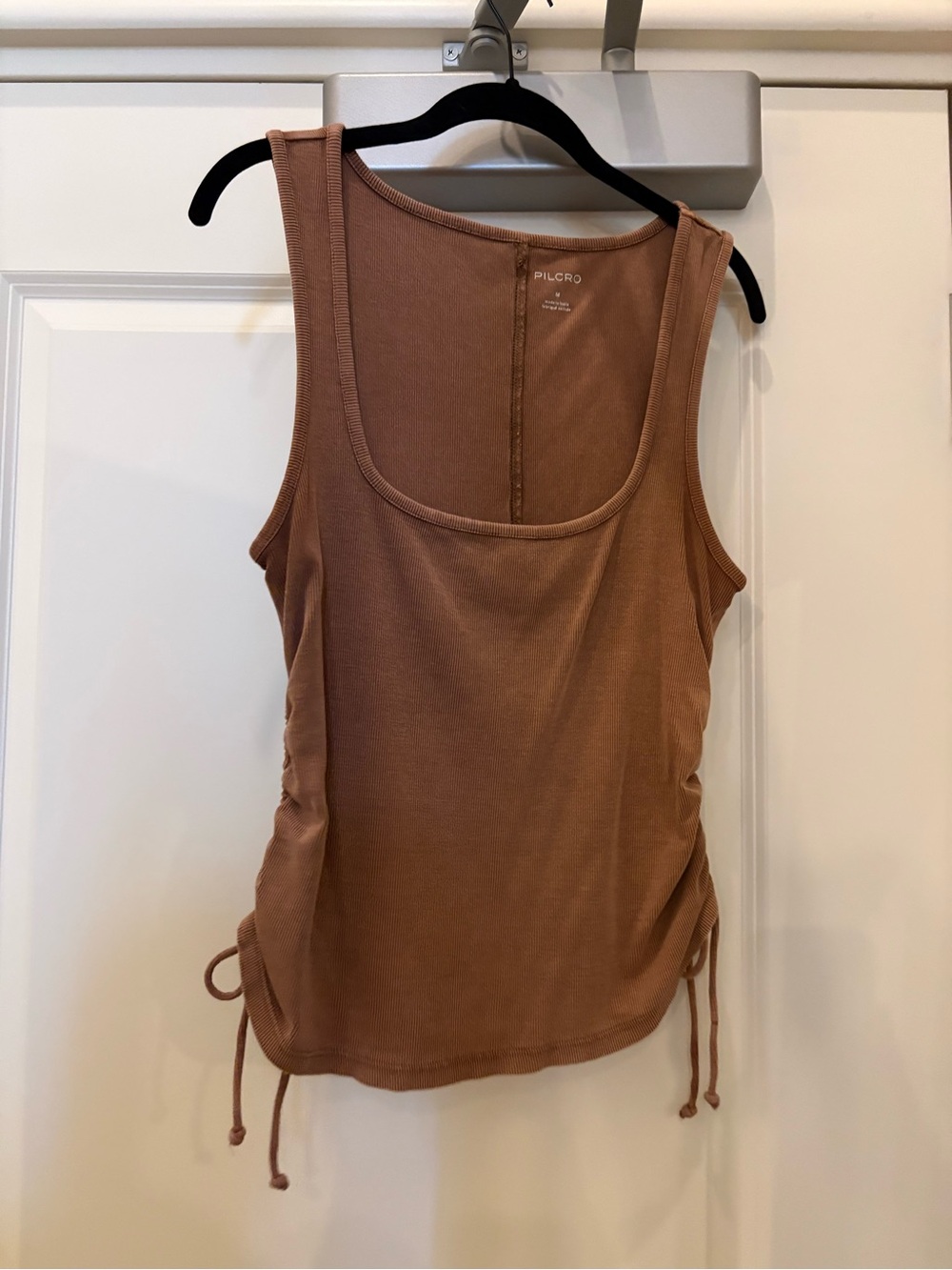 Pilcro Ribbed Tank Top in Rust Brown with Side Ties